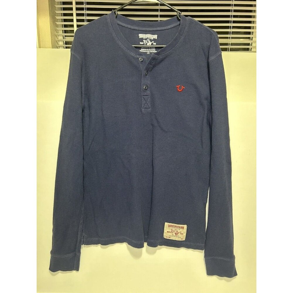 True Religion Thermal Shirt Large Black Cotton Long Sleeves Blue
